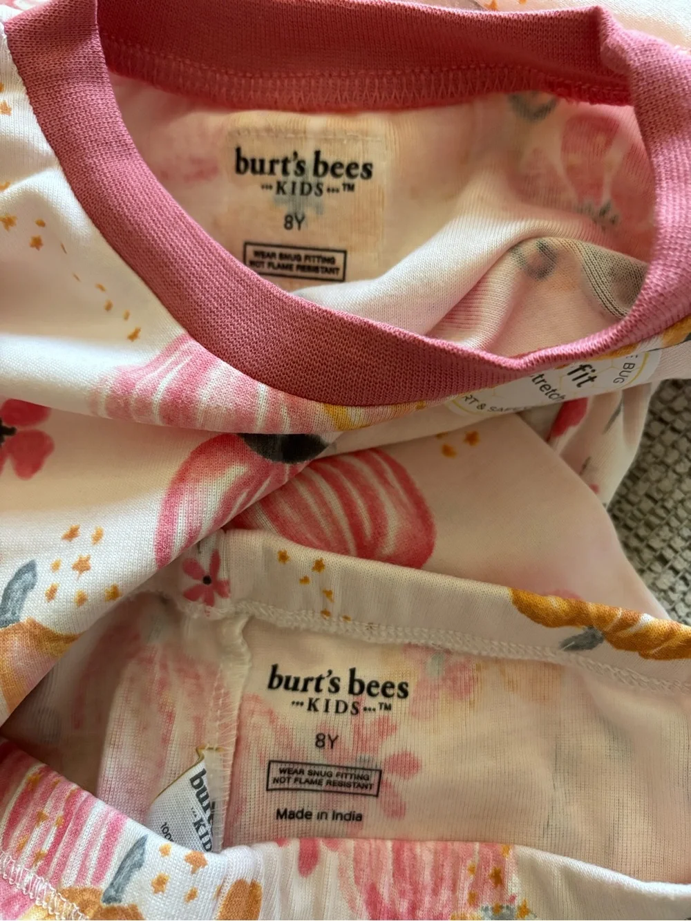 NWT Burt's Bees Girls' Pumpkin Floral Pajama Set